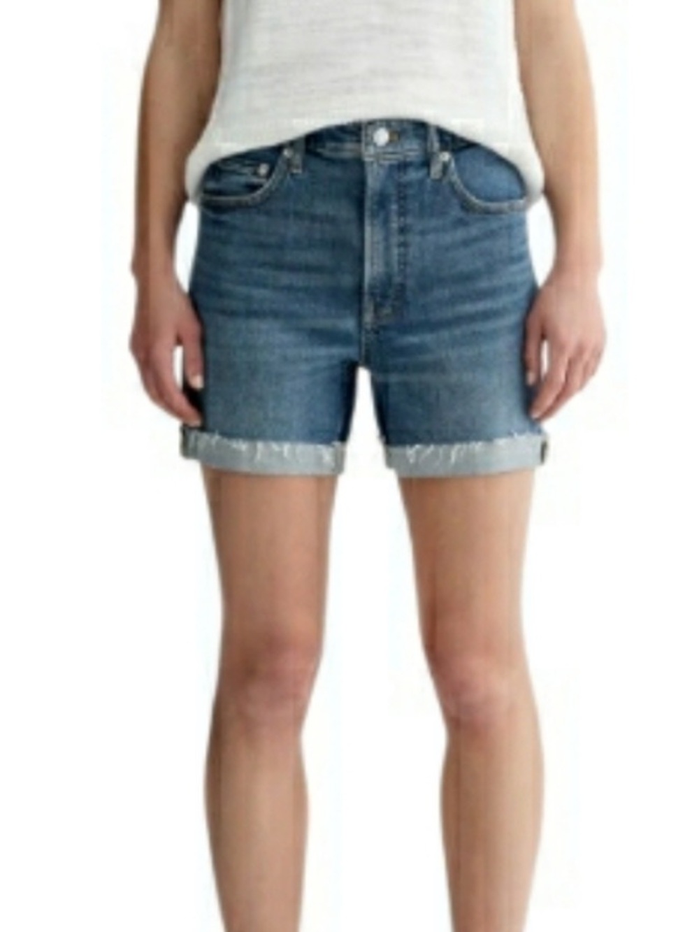 EVERLANE cheeky blue jean raw hem denim jeans shorts size 26 6” inseam